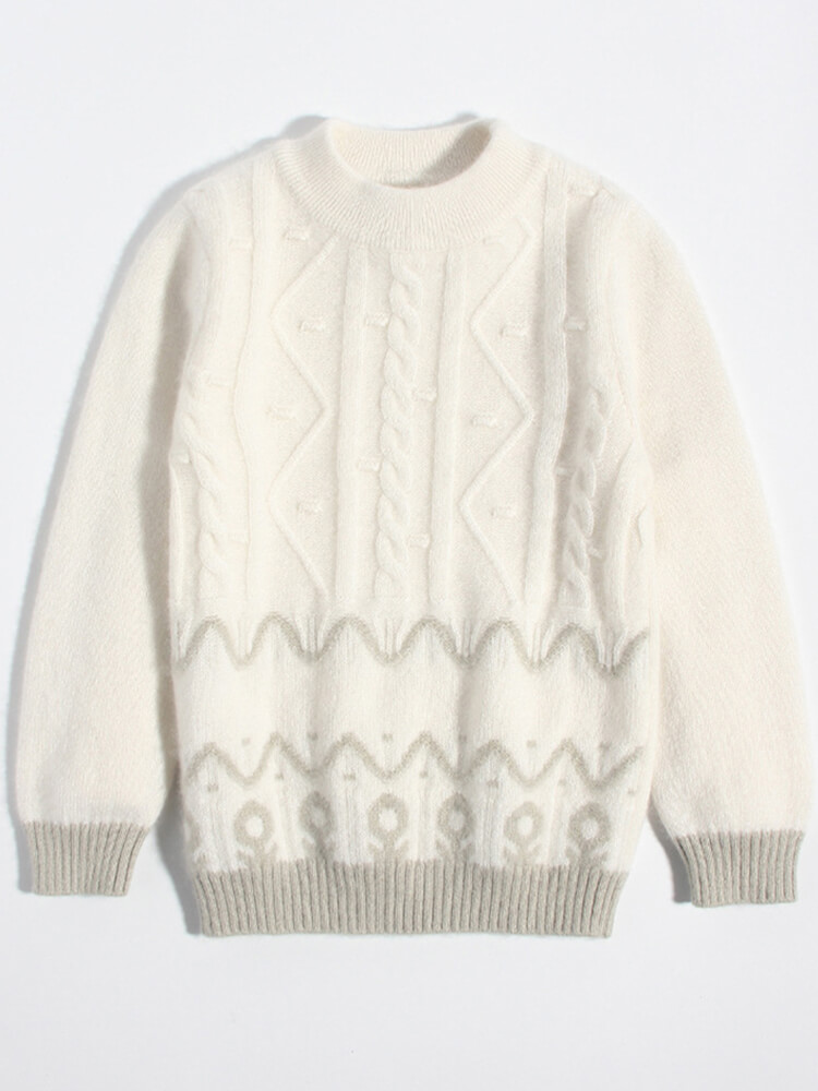 (image for) Kids Soft White and Grey Nordic Cable Pattern Cashmere Sweater